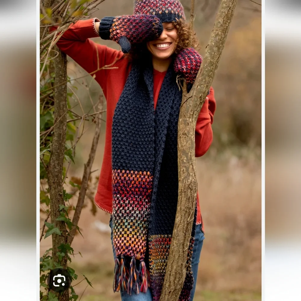 Save the Ocean Fringed Chunky‎ Knit Scarf Multi Color Space Dye O/S